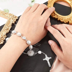 Retro Imitation Pearl Cross Car Decoration Accessories Hanging Bling Car Rear Hanging Auto Interior View Mirror Hanging Ornament