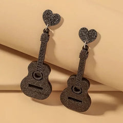 Colorful Bling Bling Guitar Design Dangle Earrings Simple Classic Style Acrylic Jewelry Music Festival Earrings
