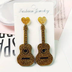 Colorful Bling Bling Guitar Design Dangle Earrings Simple Classic Style Acrylic Jewelry Music Festival Earrings
