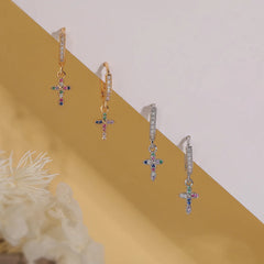 Gold/Silver Color AAA CZ Zircon Inlay Cross Drop Earrings For Women Bling Bling Jewelry