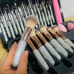 Glitz and Glam Brush Set 27Pcs Bundle RHINESTONE Glam Brush Set Bling Makeup Brushes Diamond Eyelash Curler With box Beauty Set
