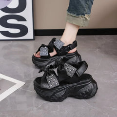 2025 New Summer High Platform Women Sandals Buckle Wedges Bling Shoes Fashion Outside Chunky Sandals Beach Casual Slides Woman