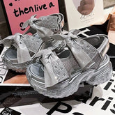 2025 New Summer High Platform Women Sandals Buckle Wedges Bling Shoes Fashion Outside Chunky Sandals Beach Casual Slides Woman