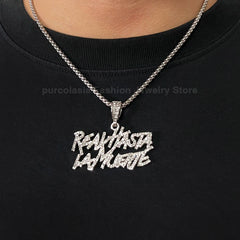 Hip Hop Street Style realhasta lamuerte Letter Bling Pendant Necklace 4mm Bling chain Iced out Bling For Rapper Cool Jewelry