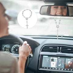 Retro Imitation Pearl Cross Car Decoration Accessories Hanging Bling Car Rear Hanging Auto Interior View Mirror Hanging Ornament