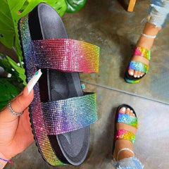 Rhinestone Women's Slippers 2025 Summer Platform Sandals Outdoor Beach Bling Shoes for Women Comfort Open Toe босоножки женские