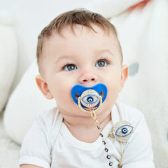 MIYOCAR blue Bling evil eye pacifier and clip set  chain holder bling colorful lovely    AEYE-C