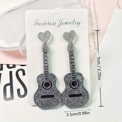 Colorful Bling Bling Guitar Design Dangle Earrings Simple Classic Style Acrylic Jewelry Music Festival Earrings