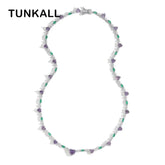 Women Bling Bling Purple Heart Stone Necklace Brass CZ Tennis Chain Necklace  BC182