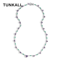 Women Bling Bling Purple Heart Stone Necklace Brass CZ Tennis Chain Necklace  BC182