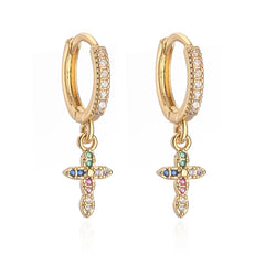 Gold/Silver Color AAA CZ Zircon Inlay Cross Drop Earrings For Women Bling Bling Jewelry