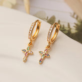 Gold/Silver Color AAA CZ Zircon Inlay Cross Drop Earrings For Women Bling Bling Jewelry