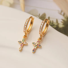 Gold/Silver Color AAA CZ Zircon Inlay Cross Drop Earrings For Women Bling Bling Jewelry