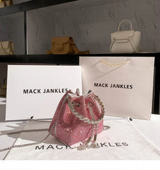 Luxury String Bucket Bag Crystal Shiny Rhinestones Diamond Evening Bag Women's Handbag Wedding Party Clutch Purse Crossbody Bag
