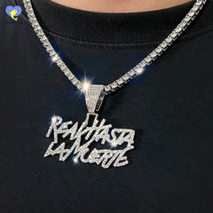 Hip Hop Street Style realhasta lamuerte Letter Bling Pendant Necklace 4mm Bling chain Iced out Bling For Rapper Cool Jewelry