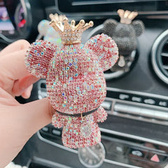 Rhinestone Crystal Bow Bear Car Pendant Mirror Hanging Ornaments Diamond Bling Car Interior Decoration Women Accessories