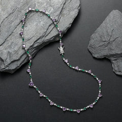 Women Bling Bling Purple Heart Stone Necklace Brass CZ Tennis Chain Necklace  BC182