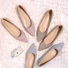 New Fashion Women Flats Pointed toe Brand Ladies Bling Shoes Flat Elegant Pink Gold Silver Big Size 42 DX084
