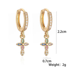 Gold/Silver Color AAA CZ Zircon Inlay Cross Drop Earrings For Women Bling Bling Jewelry