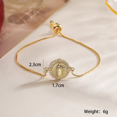 Classic Design Bling Bling CZ Zircon Inlay Virgin Mary Charm Bracelets For Women