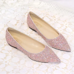 New Fashion Women Flats Pointed toe Brand Ladies Bling Shoes Flat Elegant Pink Gold Silver Big Size 42 DX084