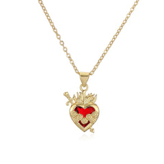 NEWBUY Fashion Gold Color Chain Red Crystal Heart Pendant Necklaces For Women Bling Bling Jewelry