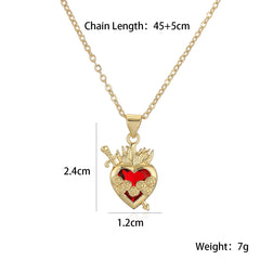 NEWBUY Fashion Gold Color Chain Red Crystal Heart Pendant Necklaces For Women Bling Bling Jewelry