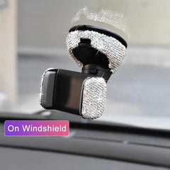 Diamond Bling Car Cell Phone Holder Girl Rhinestone Crystal Mount Universal Fit Mobile Holder Car Interior Accessories for Women