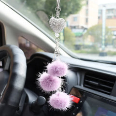 Rhinestone Crystal Plush Pendant Auto Rearview Mirror Ornament Bling Car Mirror Hanging Accessories Car Interior Decoration
