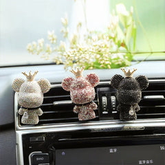 Rhinestone Crystal Bow Bear Car Pendant Mirror Hanging Ornaments Diamond Bling Car Interior Decoration Women Accessories