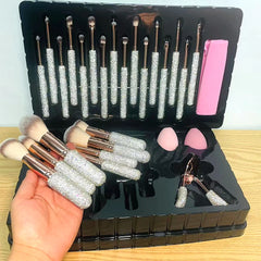 Glitz and Glam Brush Set 27Pcs Bundle RHINESTONE Glam Brush Set Bling Makeup Brushes Diamond Eyelash Curler With box Beauty Set