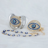 MIYOCAR blue Bling evil eye pacifier and clip set  chain holder bling colorful lovely    AEYE-C