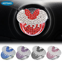 Bling Car Engine Start Stop Button Cover, Universal Handmade Crystal Rhinestone Push Start Button Cover Anti-Scratch Car Engine