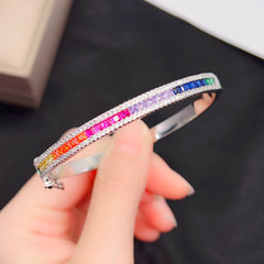 NewSilver Bling Bling Cubic Zirconia Multicolor Bangles for Women Exquisite Charms Bracelet Engagement BanquetJewelry