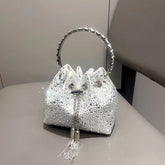 Luxury String Bucket Bag Crystal Shiny Rhinestones Diamond Evening Bag Women's Handbag Wedding Party Clutch Purse Crossbody Bag