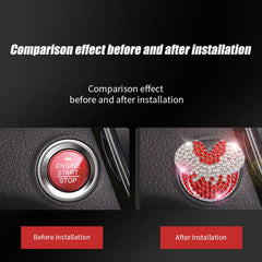 Bling Car Engine Start Stop Button Cover, Universal Handmade Crystal Rhinestone Push Start Button Cover Anti-Scratch Car Engine