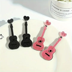 Colorful Bling Bling Guitar Design Dangle Earrings Simple Classic Style Acrylic Jewelry Music Festival Earrings