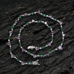 Women Bling Bling Purple Heart Stone Necklace Brass CZ Tennis Chain Necklace  BC182