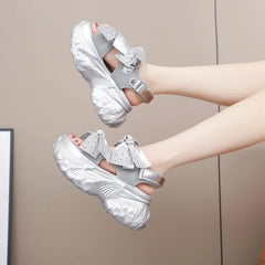 2025 New Summer High Platform Women Sandals Buckle Wedges Bling Shoes Fashion Outside Chunky Sandals Beach Casual Slides Woman