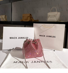 Luxury String Bucket Bag Crystal Shiny Rhinestones Diamond Evening Bag Women's Handbag Wedding Party Clutch Purse Crossbody Bag