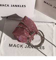 Luxury String Bucket Bag Crystal Shiny Rhinestones Diamond Evening Bag Women's Handbag Wedding Party Clutch Purse Crossbody Bag