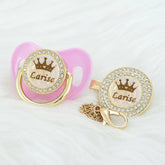 MIYOCAR Personalized Khaki bling crown name bling pacifier and pacifier clip BPA free dummy bling unique design PCG-1