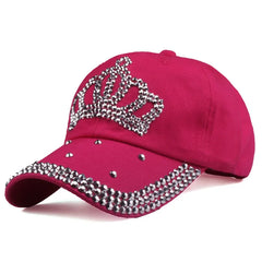 Women  Autumn  Crown Cotton Denim Baseball Caps Girls  Diamond Bling Bling Snapback Hat
