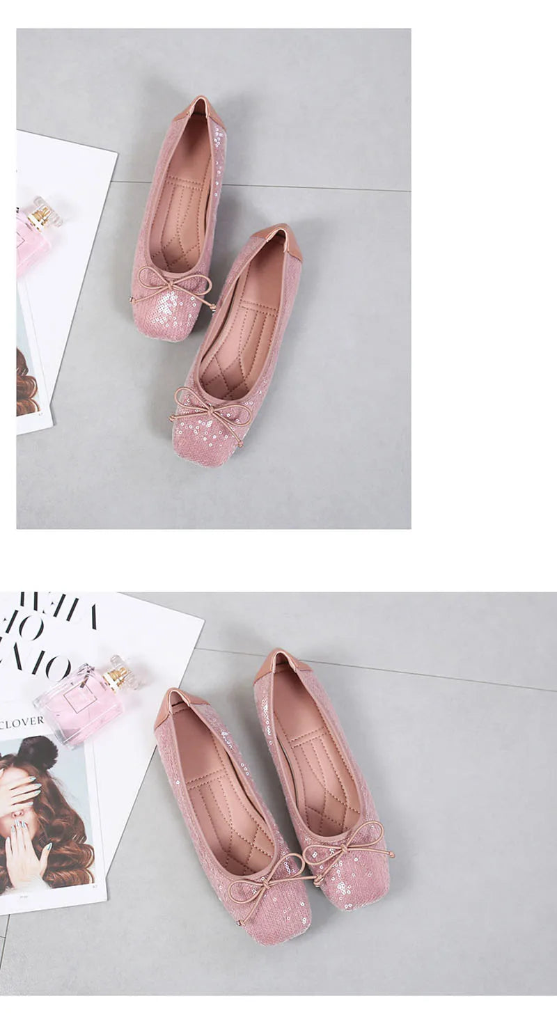 Fashion 2024 Spring Summer Women Flats Elegant Office Lady Bling Shoes Flat Black Pink Plus Size 42 A3298
