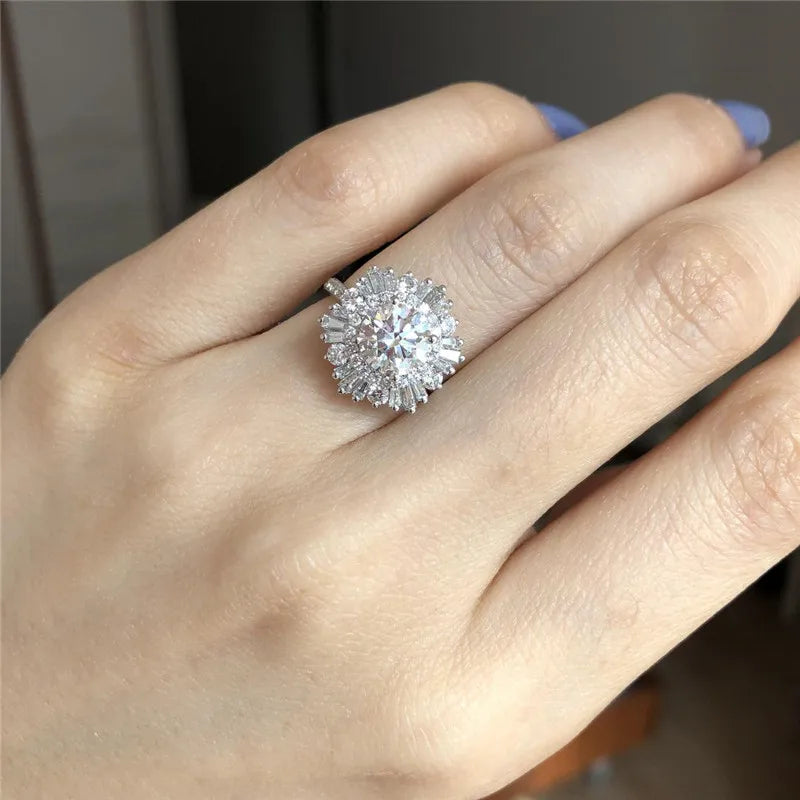 Huitan Fresh Style Female Rings with Dazzling Crystal Cubic Zirconia Bling Accessories for Dance Party Fashion Jewelry for Women