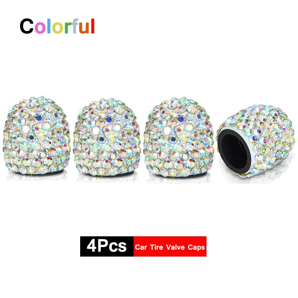 DSYCAR 4Pcs Crystal Rhinestone Universal Car Tire Valve Caps, Attractive Dustproof Bling Car Accessories