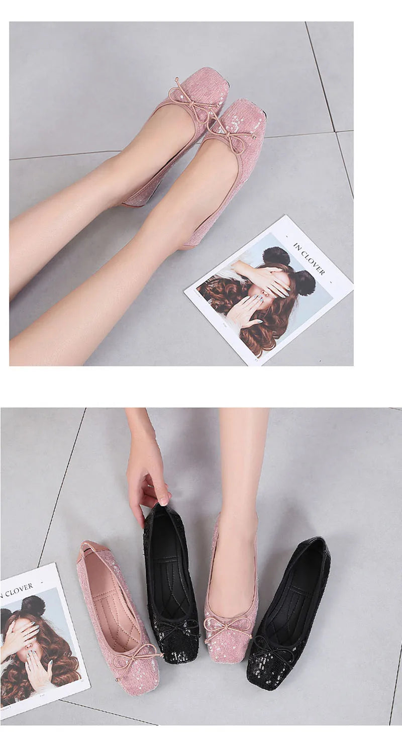 Fashion 2024 Spring Summer Women Flats Elegant Office Lady Bling Shoes Flat Black Pink Plus Size 42 A3298