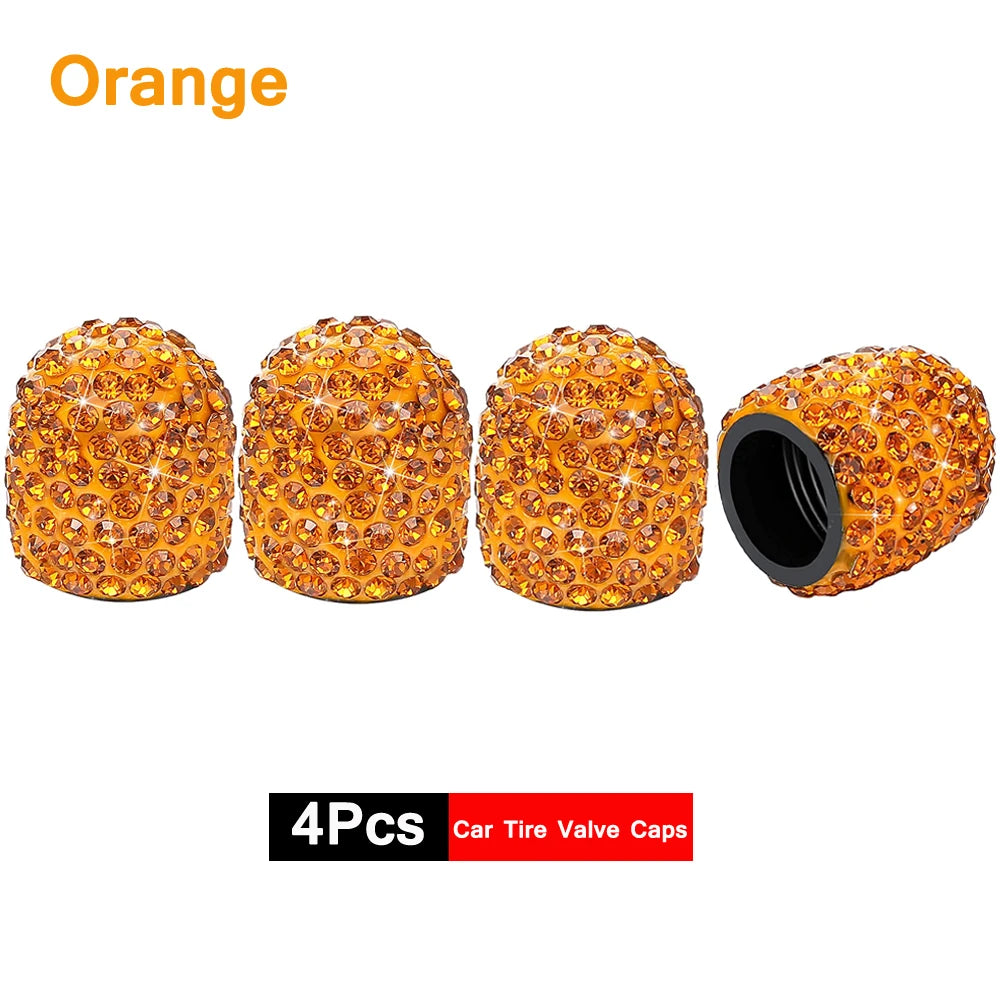 DSYCAR 4Pcs Crystal Rhinestone Universal Car Tire Valve Caps, Attractive Dustproof Bling Car Accessories