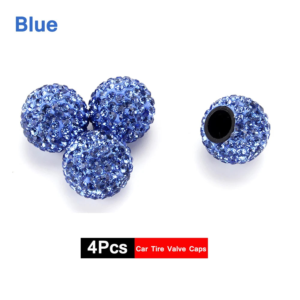 DSYCAR 4Pcs Crystal Rhinestone Universal Car Tire Valve Caps, Attractive Dustproof Bling Car Accessories