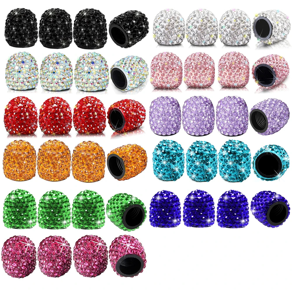DSYCAR 4Pcs Crystal Rhinestone Universal Car Tire Valve Caps, Attractive Dustproof Bling Car Accessories